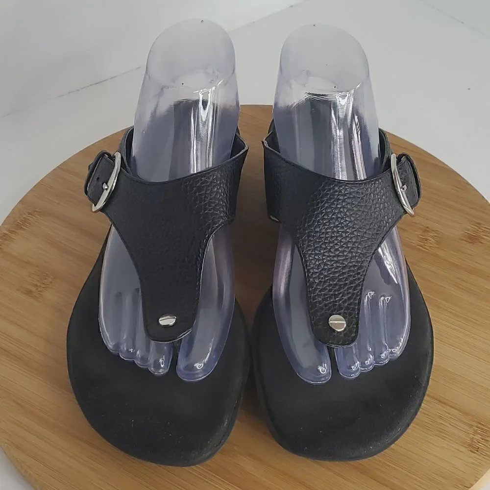 Aerosoles Women's Black Platform Sandal T Strap Toe Post Size 9W - Picture 3 of 10